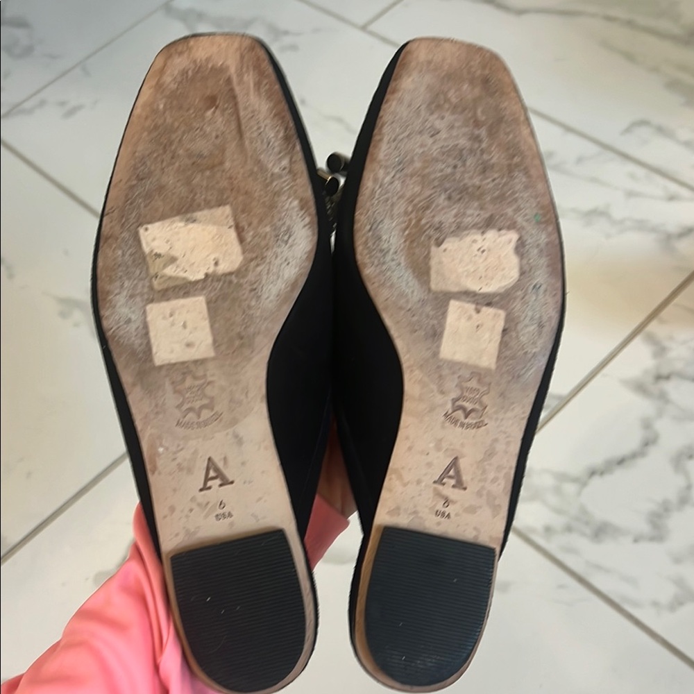 Anthropologie Black Suede Slingback Mules with Rhinestone Bow - Picture 3 of 4